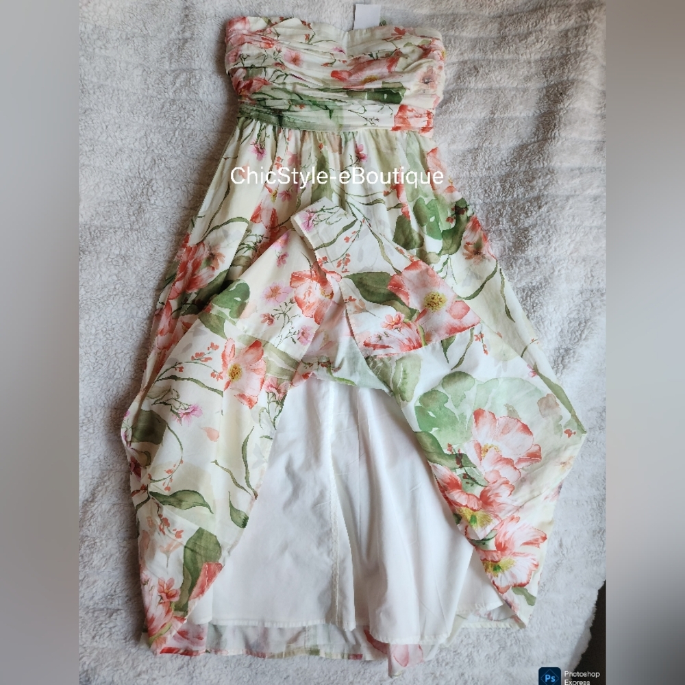 H&M Tie-back Bandeau Dress Midi Floral White/flowers Bnwt!! - Picture 14 of 16
